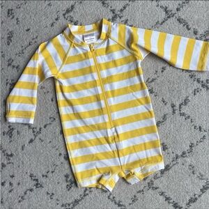 Hanna Andersson Yellow/White Stripe Long Sleeve One Piece Bathing Suit